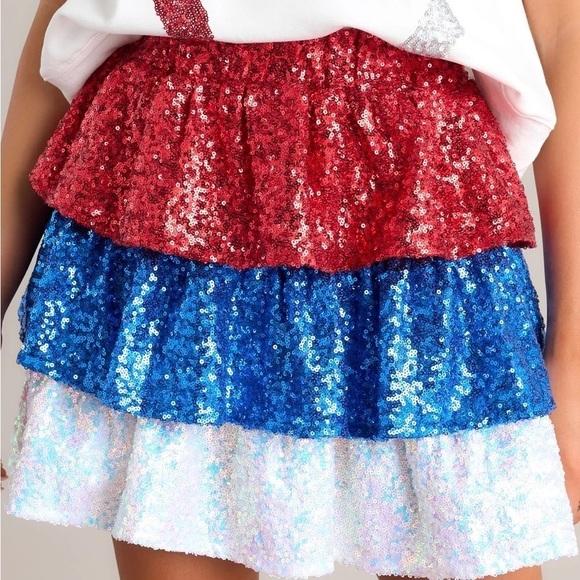 NWT RED DRESS FEEL THE FIREWORKS RED MULTI SEQUIN TIERED SKIRT - Picture 2 of 4